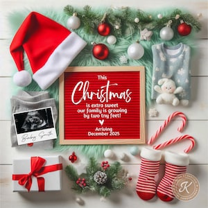 Annuncio di gravidanza digitale per Natale e inverno Nascita prevista a dicembre Rivelazione del sesso del bambino Rivelazione sui social media per le festività neutre Sarò a casa CP0078