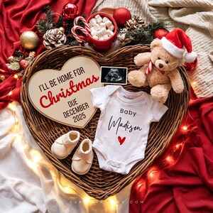 Annuncio di gravidanza per le festività, annuncio del bambino a Natale, rivelazione digitale del sesso del bambino a dicembre, rivelazione sui social media, modello modificabile CP0019
