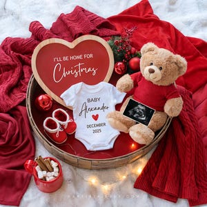 Annuncio di gravidanza digitale a Natale, annuncio del sesso del bambino a dicembre, annuncio neutro sui social media per le festività, modificabile CP0009
