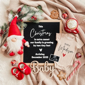 Annuncio di gravidanza per le festività, annuncio del bambino a Natale, rivelazione digitale del sesso del bambino a dicembre, rivelazione sui social media, modello modificabile CP0066