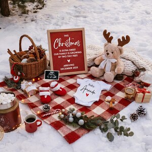 Annuncio di gravidanza a Natale, Annuncio di nascita prevista a dicembre, Annuncio di genere neutro, Annuncio sui social media per le feste, Primo bambino, CP0081