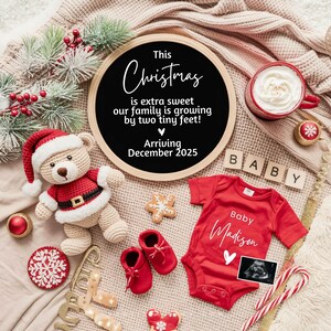 Annuncio di gravidanza digitale a Natale, annuncio di nascita a dicembre, rivelazione del sesso dell'orso per le feste, rivelazione sui social media, modello modificabile CP0050