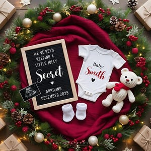 Annuncio di gravidanza a Natale, annuncio di nascita a dicembre, rivelazione del sesso del bambino, rivelazione del sesso del bambino o della bambina durante le feste, modello di rivelazione digitale CP0014
