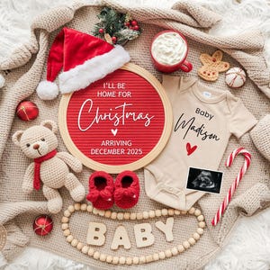 Annuncio di gravidanza a Natale, Annuncio di nascita a dicembre, Annuncio di genere neutro, Annuncio di social media per le feste, Modello modificabile CP0083