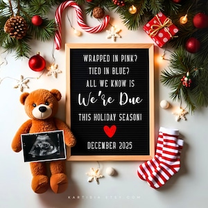 Faire-part de grossesse pour Noël, faire-part de bébé pour les fêtes, sexe de décembre bébé révélé neutre, révélateur sur les réseaux sociaux, modèle elle/il