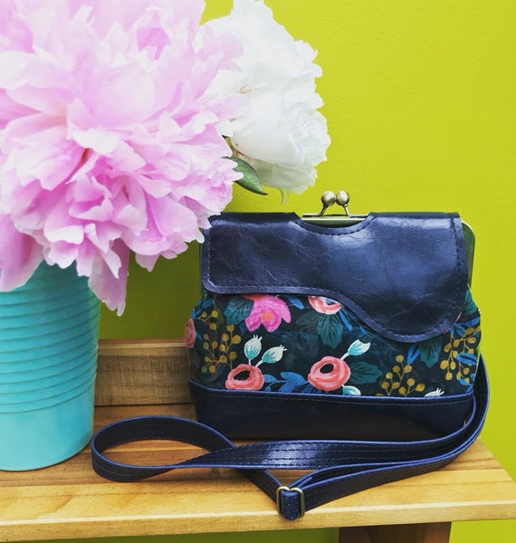 navy floral handbag