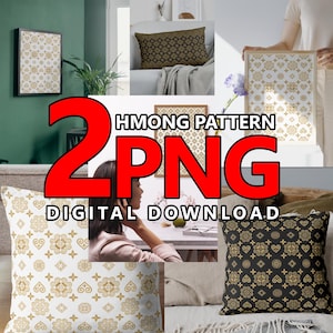 2 Hmong Pattern PNG Files, Seamless Digital Design (300 DPI)