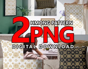 2 Hmong Pattern PNG Files, Seamless Digital Design (300 DPI)