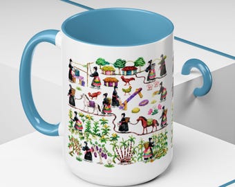 Handmade Hmong Cultural Scene 15oz Mug | Vibrant Coffee Cup