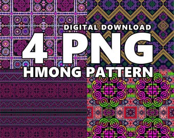 4 Hmong Pattern PNG Designs (Digital Download)