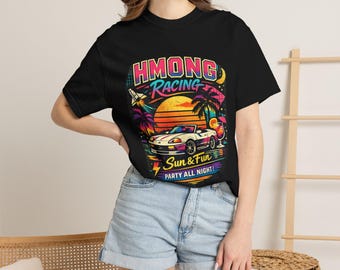 Hmong Racing T-Shirt | Retro Sun & Fun Car Print Tee