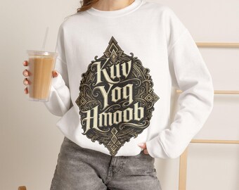 Hmong Heritage Sweatshirt | Ornate Script Retro Graphic Design