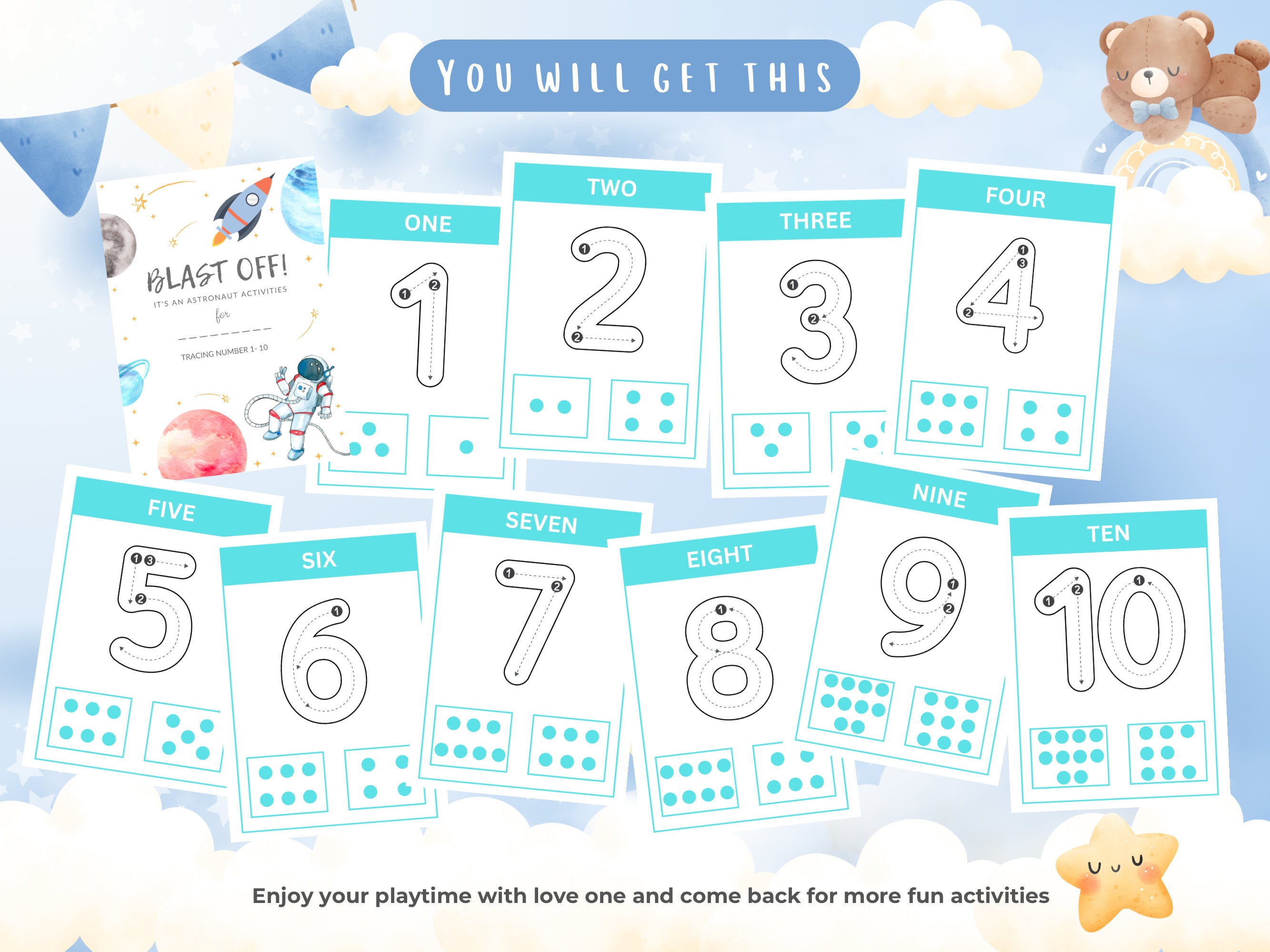 Tracing & Counting Numbers for Boy, Activity for Toddlers Preschool
