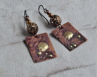 Organic mixed metal reclaimed copper earrings - Copper dangle earrings - Copper silver earrings - Made in VT - Fused metal jewelry - OOAK