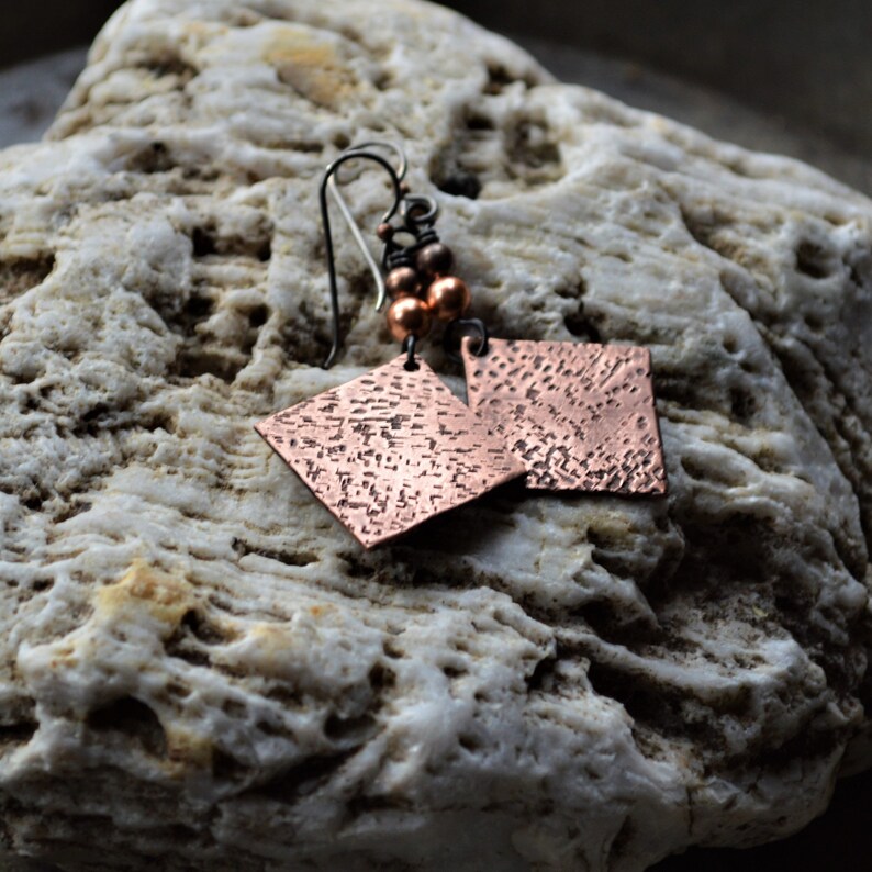 Handmade in VT Rustic Copper earrings Boho earrings Primitive boho Hammered earrings Made in Vermont Matrix jewelry Hammered copper
