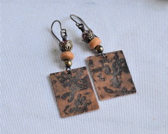 Reclaimed copper boho earrings - Copper dangle earrings - Recycled copper - Made in VT - Hammered texture recycled copper dangle earrings