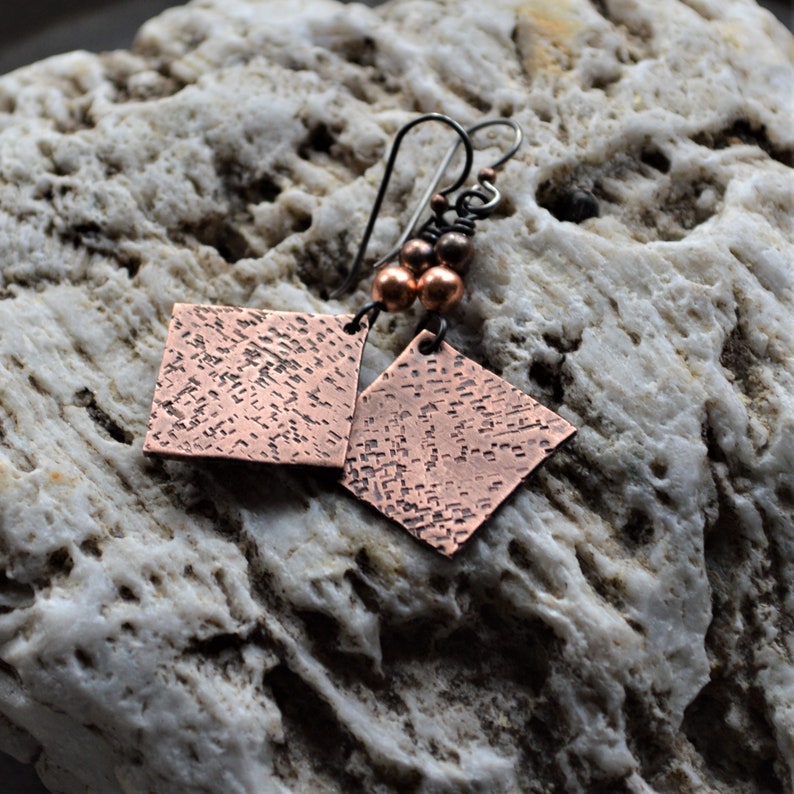 Handmade in VT Rustic Copper earrings Boho earrings Primitive boho Hammered earrings Made in Vermont Matrix jewelry Hammered copper