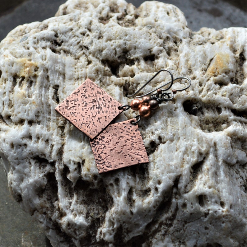 Handmade in VT Rustic Copper earrings Boho earrings Primitive boho Hammered earrings Made in Vermont Matrix jewelry Hammered copper
