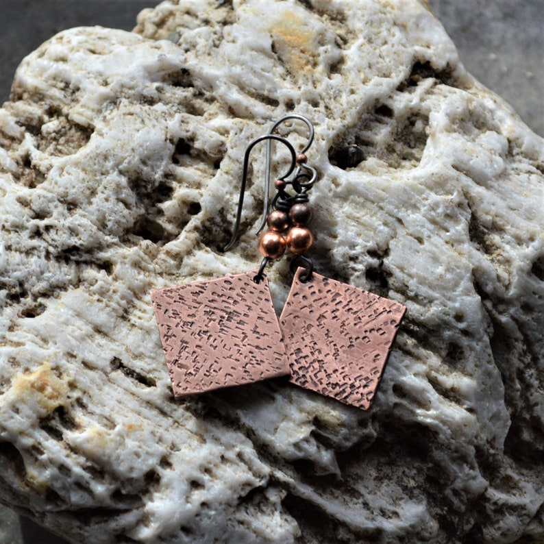 Handmade in VT Rustic Copper earrings Boho earrings Primitive boho Hammered earrings Made in Vermont Matrix jewelry Hammered copper