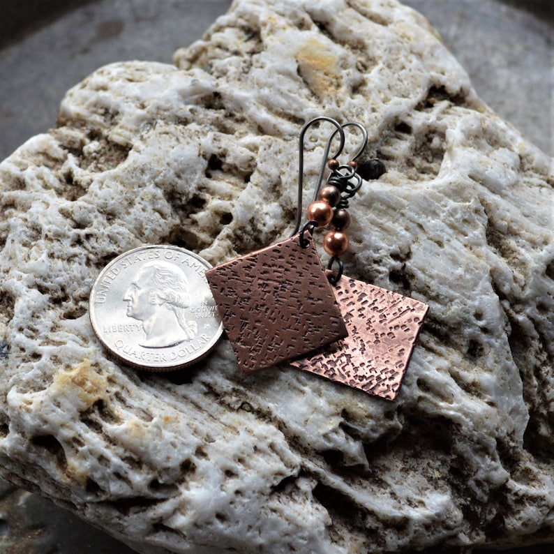 Handmade in VT Rustic Copper earrings Boho earrings Primitive boho Hammered earrings Made in Vermont Matrix jewelry Hammered copper