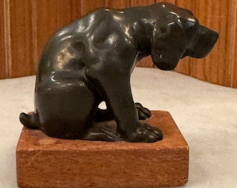 SCULPTURE ~Dog~ Bronze on wood base