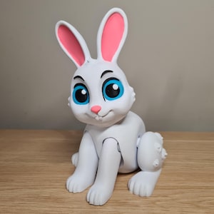 White Bunny Rabbit 3D Printed Figure - Cute Sensory Toy - Articulated Fidget Animal - Desk Pet - Anxiety Relief Toy