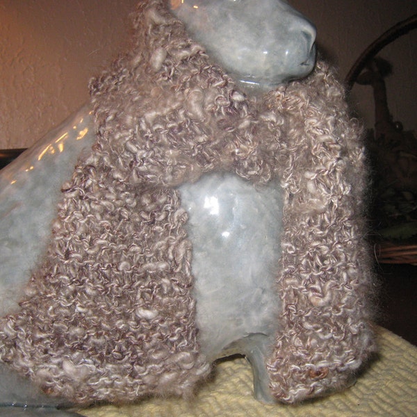 Angora Rabbit Scarflet, Cashmere, Hand Dyed Silk, Very Soft Cormo Wool, One of a Kind, Stretchy Soft, Chocolate Satin Angora Scarf, My Farm