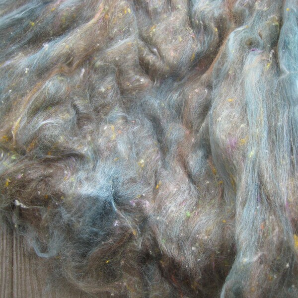 Alpaca Silk 'River Bank' Art Batt Sage Hand Dyed Silks Roving Fiber Brown Spinning Batt Silky Soft Needle Felt Fiber Landscape My Alpaca