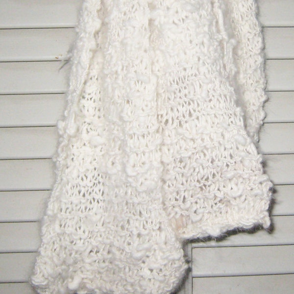 Angora Rabbit Scarf, 100% White English Angora Handspun, Hand Knit, Very Soft & Warm, 58"x4", Light Stretchy Plush, My Farm, Extreme-Comfort