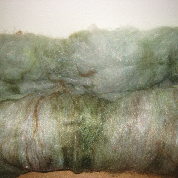 Art Batt, 'Forest' Hand Dyed Merino Wool, Alpaca, Silk, 2.96 oz , Spinning Fiber, Needle Felt, Wet Felt, Very Soft baby Approved