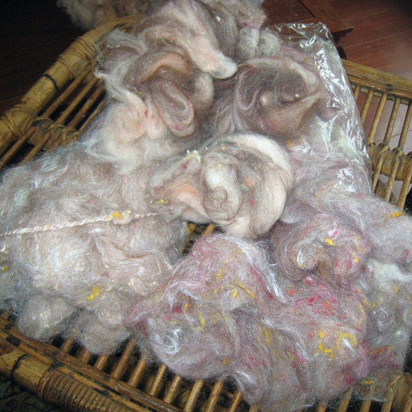 Hold for Rachel....Fine Count Merino, CVM, Jacob Wool, Merino-Cross Wool Art Batt bundle, Silk, Silk Noil, 'Pink Abalone' & Companion Batts