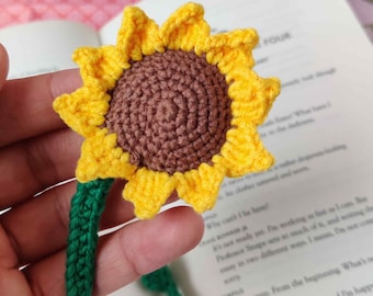 Marcapáginas de girasol tejido a mano a crochet, regalo floral para lectores