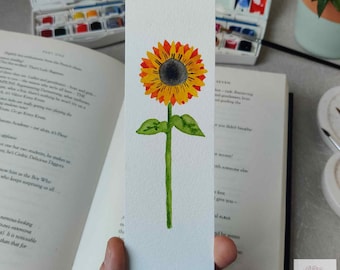 Hand-Painted Watercolor Sunflower Bookmark, Floral Book Accessory