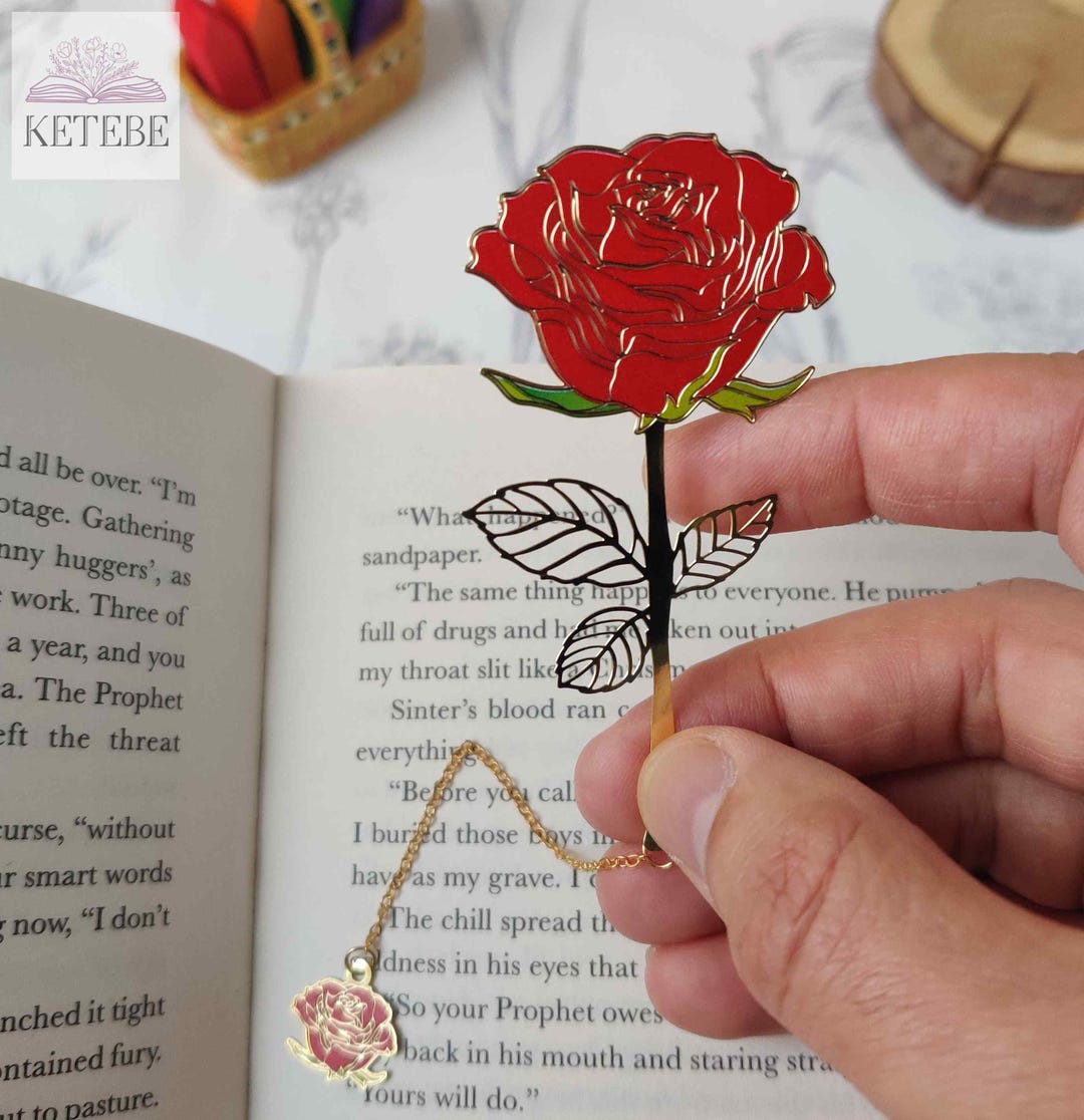 Red Roses Bookmarks Red Rose Metal Bookmark With Charm, Stationary Decor, Book Lovers ...