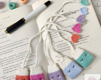 Crochet Tea Bag Bookmark with Heart Charm, Teabag Book Marker, Book Lovers Birthday Present
