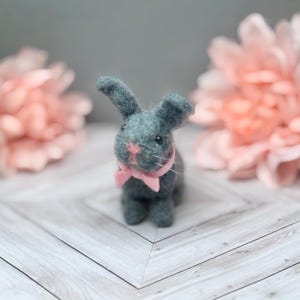 Miniature grey bunny ornament, Easter decor, Felted bunny