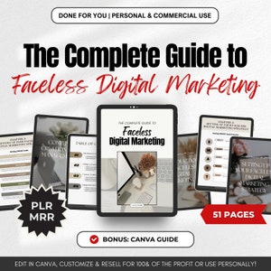 Complete Guide to Faceless Digital Marketing PLR MRR DFY Digital Product Passive Income Business guide Resell ebook Faceless Content Creator