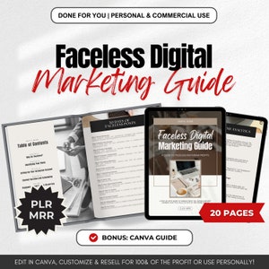 Faceless Digital Marketing Guide Done For You with PLR MRR Resell Rights, Faceless Social Media Marketing, DFY Canva ebook, editable guide