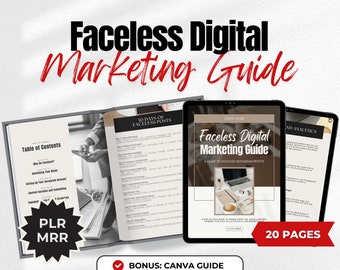 Faceless Digital Marketing Guide Done For You with PLR MRR Resell Rights, Faceless Social Media Marketing, DFY Canva ebook, editable guide