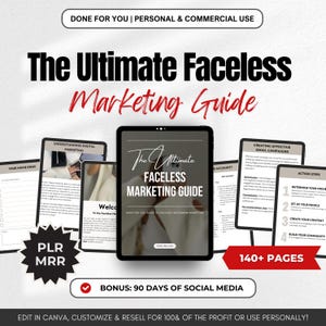 Ultimate Guide to Faceless Digital Marketing PLR MRR DFY Product Passive Income Instagram guide, Resell ebook, Social Media Content Creation