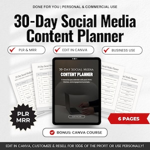 30-Day Social Media Content Planner PLR MRR | Social Media Planner, Done For You Content Strategy, Instagram Post Planning, Content Ideas