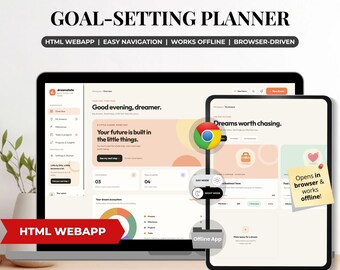 Goal Setting Planner – Dream & Goal Tracker HTML App | Milestones, Projects and Tasks | Digital Life Planner, Task Manager
