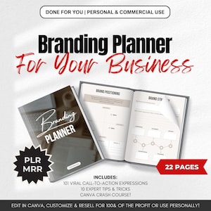 Brand Planner MRR Master Wiederverkaufsrechte | Business Branding Planer digitale Produkte, dfy bearbeitbare PLR Canva Vorlage persönliche Markenidentität