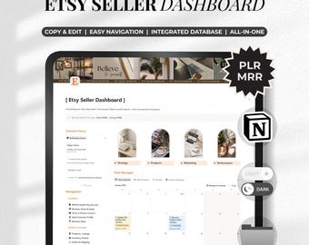 Etsyセラーテンプレート Notion、オンラインデジタルプロダクトショップダッシュボード | 究極のオールインワンマーケティングビジネスOSプランナートラッカー