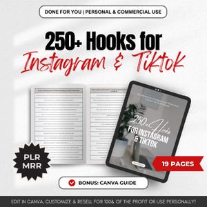 Social Media Hooks for Instagram TikTok Social Media Captions Ideas Viral Hook eBook MRR PLR Reel Hooks DFY Engagement Hooks Post Hook Ideas