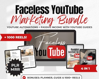Faceless YouTube Automations Guide, MRR PLR Master Resell DFY Digital Marketing eBook Passive Income with YouTube Planner Vlog Content Ideas