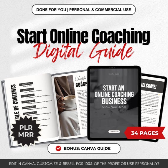 Start Online Coaching Business eBook MRR PLR Resell Rights DFY Digital Coach Guide Passive Income with Coaching, Business Coach Template