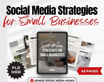 Social Media Strategies for Small Business Guide + Hooks for Social Media, Content Ideas for Passive Income MRR PLR Resell Rights DFY eBook