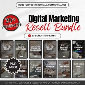 Digital Marketing Resell Bundle 20+ Products Guides eBooks Editable Canva Templates Planners Master Resell Rights PLR MRR Passive Income kit