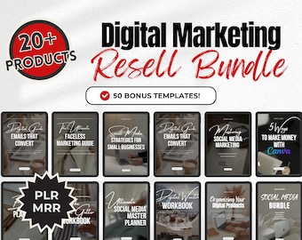 Digital Marketing Resell Bundle 20+ Products Guides eBooks Editable Canva Templates Planners Master Resell Rights PLR MRR Passive Income kit